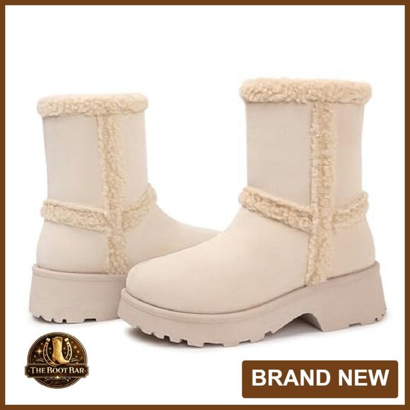 Women's Slip On Winter Snow Boots Faux Fur Lined Platform Mid Calf Booties - Picture 8 of 8